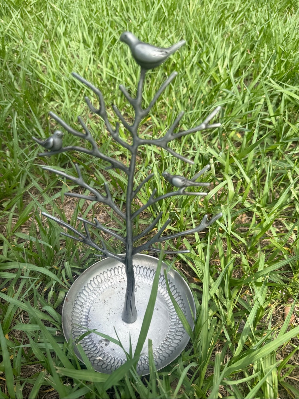 Metal Bird Tree Jewelry Stand - Silver